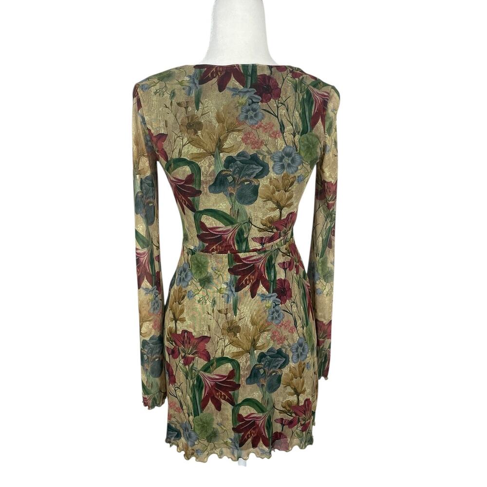 Pretty Little Thing Floral Mesh Mini Shift Dress Neutral Sz 4 Whimsy Fairy Y2K - Picture 5 of 12